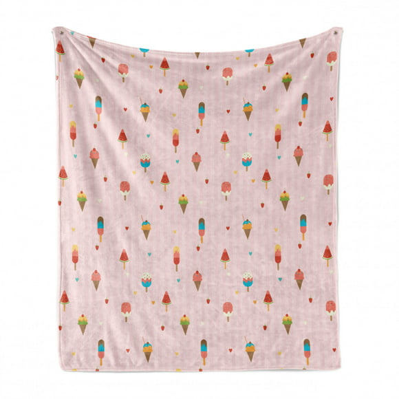 Cozy Plush for Indoor and Outdoor Use Pale Pink and Cream 50 x 60 Ambesonne Ice Cream Soft Flannel Fleece Throw Blanket Strawberry Flavored Cones with Spiral Circles Doodle in Pastel Colors 